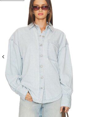 We The Free Light Wash Denim Button-Up Shirt